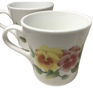 8  CORELLE SUMMER BLUSH PANSIES Coffee Mugs Pansy Purple Great Vintage Condition